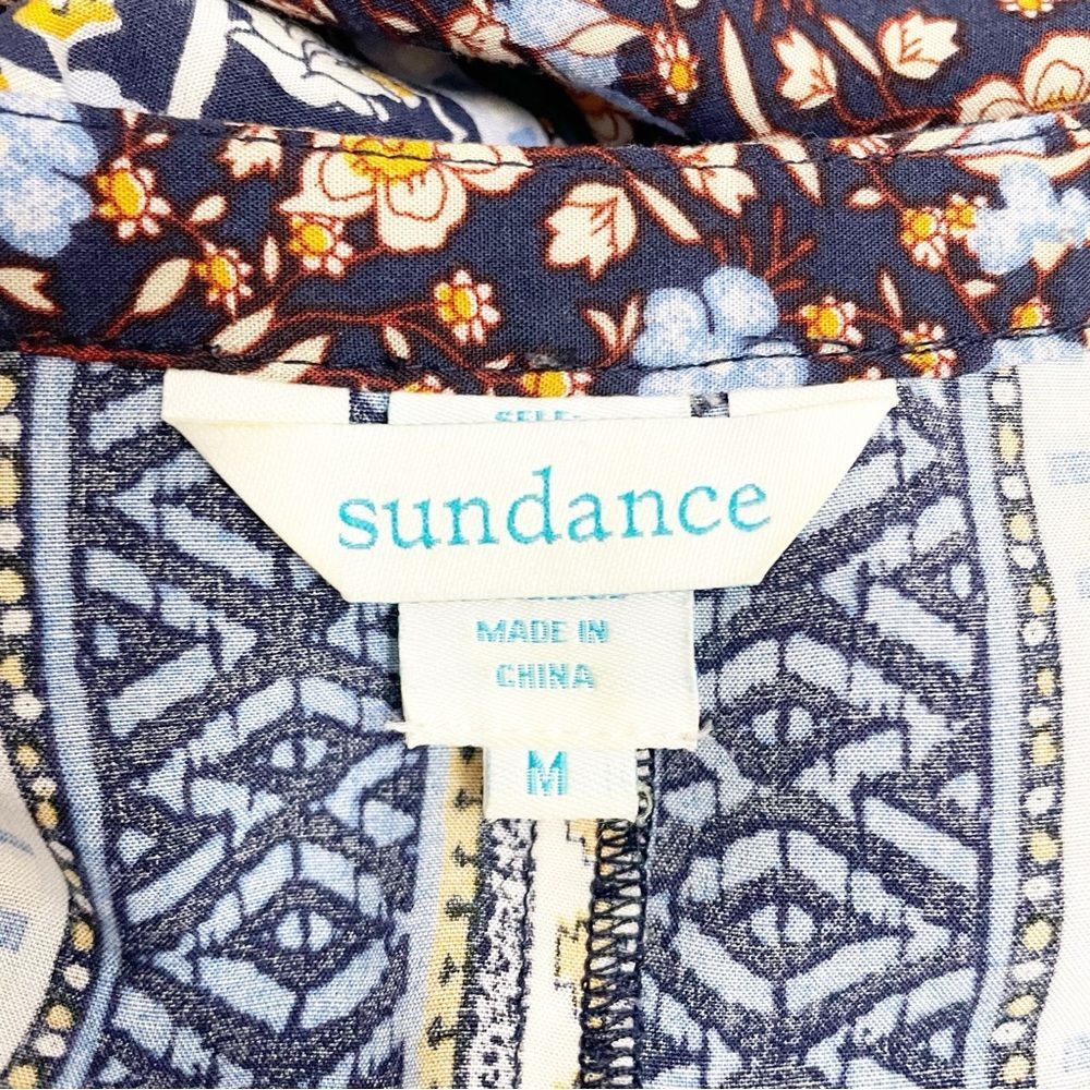 Sundance Simona Dress Blue Multi Floral Balloon Sleeve Peasant Dress Size Medium - Picture 11 of 14